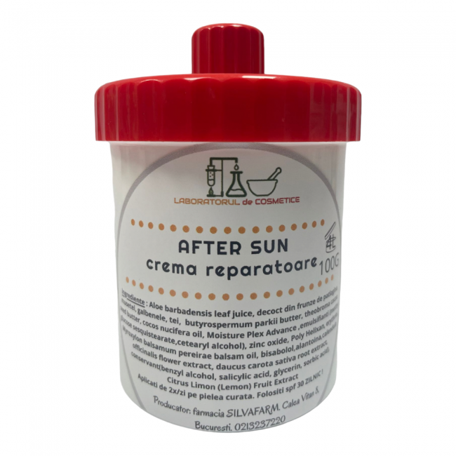 CREMA reparatoare AFTER SUN cu Acid Hialuronic, extract din Melc, Aloe, Zinc si Peru balm -100G