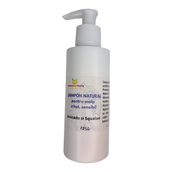 SAMPON NATURAL FARA SULFATI, pentru scalp sensibil,iritat cu ulei de Avocado si Squalan -125ml