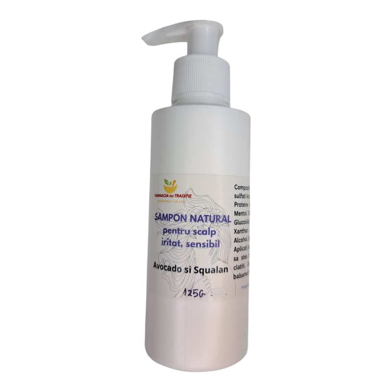 SAMPON NATURAL FARA SULFATI, pentru scalp sensibil,iritat cu ulei de Avocado si Squalan -125ml