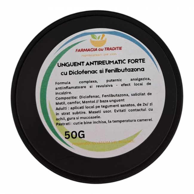 UNGUENT ANTIREUMATIC FORTE cu Diclofenac si Fenilbutazona. 50g UNGUENT ANTIREUMATIC FORTE cu Diclofenac si Fenilbutazona. 50g