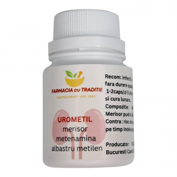 TRATAMENT INFECTII URINARE UROMETIL FARA DURERE SPASTICA cu merisor si albastru de metil x10 capsule                      