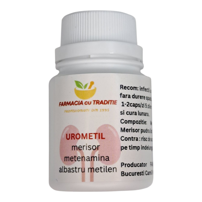 TRATAMENT INFECTII URINARE UROMETIL FARA DURERE SPASTICA cu merisor si albastru de metil x10 capsule                      