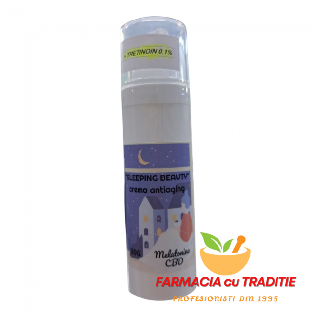 CREMA SLEEPING BEAUTY - cu TRETINOIN 0.1%, Melatonina, CBD si - in baza transdermica - 30g CREMA SLEEPING BEAUTY - cu TRETINOIN 0.1%, Melatonina, CBD si - in baza transdermica - 30g