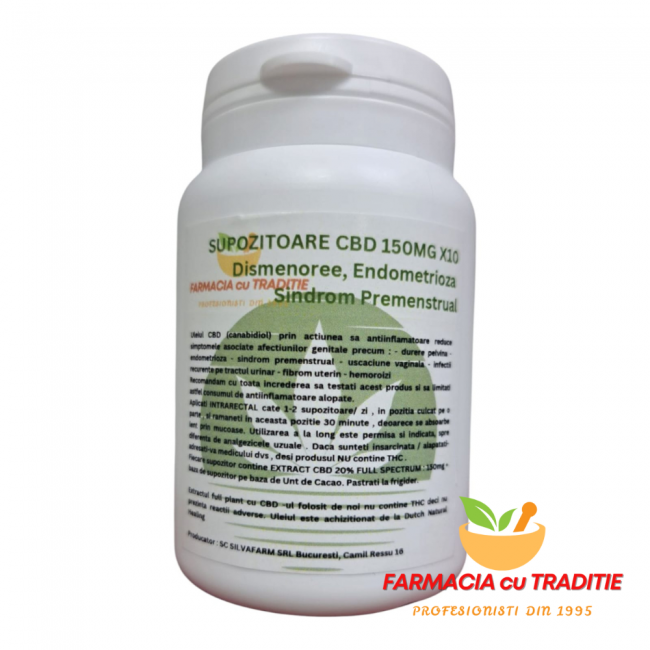SUPOZITOARE CBD 150MG X10. Dismenoree, Endometrioza, Sindrom Premenstrual