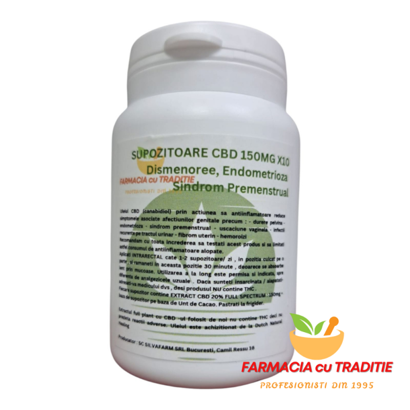 SUPOZITOARE CBD 150MG X10. Dismenoree, Endometrioza, Sindrom Premenstrual