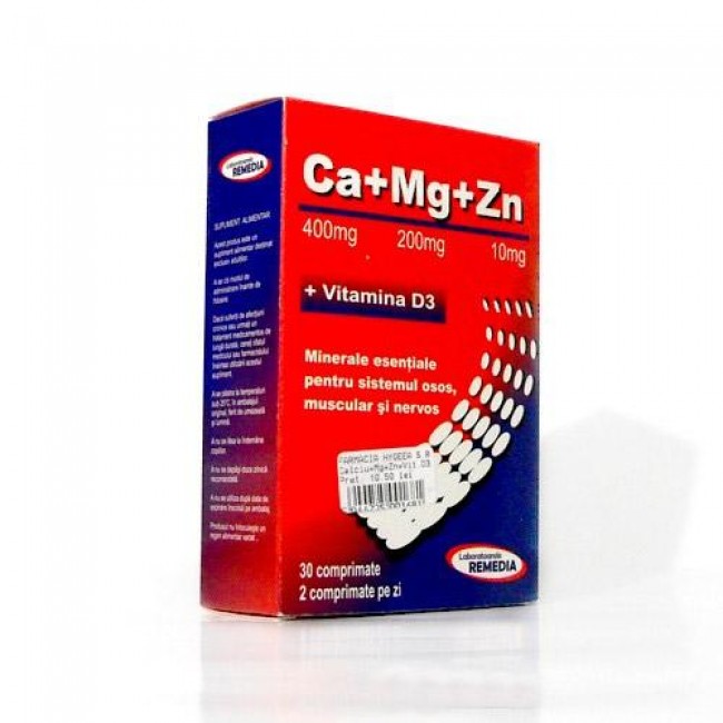 REMEDIA CALCIU MAGNEZIU ZINC D3  30 comprimate